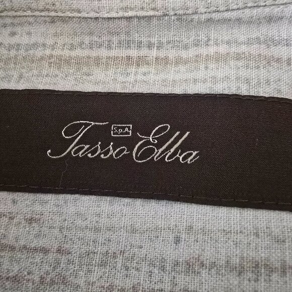 TASO ELBA SILK LINEN BLEND MENS SHORT SLEEVE BUTTON DOWN CREAM OLIVE STRIPES XL - Picture 6 of 7